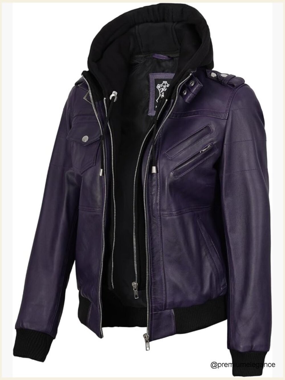 Lambskin Leather Bomber Jacket with Detachable Hood Women's Regular Fit